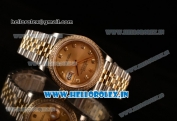 Rolex Datejust 37mm Swiss ETA 2836 Automatic Two Tone with Gold Dial and Diamods Markers Diamonds Bezel