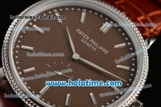 Patek Philippe Calatrava Miyota Quartz Steel Case with Silver Stick Markers and Brown Dial