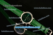 IWC Portuguese Chrono Miyota OS20 Quartz Steel Case with Green Leather Strap and Green Dial