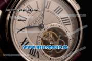 Cartier Cle de Cartier Swiss Tourbillon Manual Winding Steel Case with White Dial and Purple Leather Strap