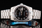 Rolex Day Date II Oyster Perpetual Automatic Movement Silver Case with Black Dial and White Number Markers