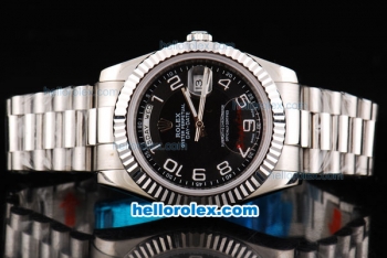 Rolex Day Date II Oyster Perpetual Automatic Movement Silver Case with Black Dial and White Number Markers