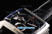 Tag Heuer Monaco Calibre 12 Chronograph Miyota Quartz Movement Steel Case with Black Dial and Black Leather Strap