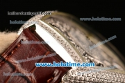 Franck Muller Cintree Curvex Ronda 762 Quartz Steel/Diamond Case with Diamond Dial and Brown Leather Strap