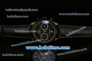IWC Portuguese Chrono Miyota OS20 Quartz PVD Case with Black Dial Numeral Markers and Black Leather Bracelet