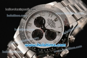 Rolex Daytona Chrono Swiss Valjoux 7750 Automatic Steel Case with Black Bezel White Dial and Arabic Numeral Markers