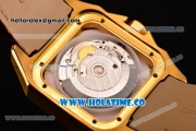 Cartier Santos 100 Medium Swiss ETA 2824 Automatic Yellow Gold Case with Beige Dial and Brown Leather Strap