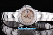 Rolex Yacht-Master Oyster Perpetual Chronometer Automatic with White Bezel,Beige Dial and White Round Bearl Marking-Small Calendar and Lady Size