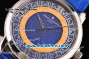 Vacheron Constantin Metiers D Art Miyota OS2035 Quartz Steel Case with Blue Dial and Blue Leather Strap
