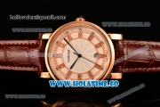 Cartier Rotonde De Miyota Quartz Rose Gold Case with Diamonds Markers White Dial and Brown Leather Strap