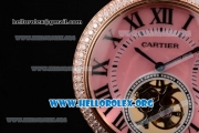 Cartier Ballon Bleu De Tourbillon Swiss Tourbillon Manual Winding Rose Gold Case with Pink Dial Pink Leather Strap and Roman Numeral Markers