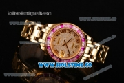 Rolex Datejust Pearlmaster Asia 2813 Automatic Yellow Gold Case/Bracelet with Pink Diamonds Bezel Roman Numeral Markers and Diamonds Dial (BP)