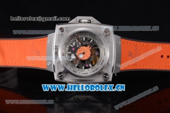 Hublot Masterpiece MP 08 Antikythera Sunmoon Asia 2813 Automatic Steel Case Skeleton Dial Orange Leather Strap and White Markers