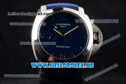 Panerai Luminor GMT PAM437 Asia ST25 Automatic Steel Case with Blue Dial and Blue Leather Strap Arabic Numeral Markers