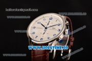 IWC Portuguese Chrono Miyota Quartz Steel Case with White Dial and Blue Arabic Numeral Markers