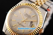 Rolex Datejust Swiss ETA 2836 Automatic Movement Two Tone with Gold Bezel-Grey Dial and Gold Stick Markers-18K Gold Never Fade