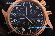IWC Pilot's Swiss Valjoux 7750-SHG Automatic Rose Gold Case with Black Dial and Black Leather Strap