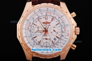 Breitling for Bentley Motors T Working Chronograph Rose Gold Case with White Dial Brown Leather Strap