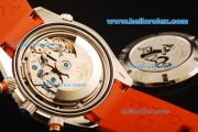 Omega Seamaster Chronograph Swiss Valjoux 7750 Automatic Movement Steel Case with Red Bezel and Orange Rubber Strap