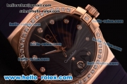 Omega Constellation Swiss ETA Quartz Rose Gold Case with Diamond Bezel and Purple Rubber Strap