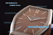 Vacheron Constantin Malte Miyota OS2035 Quartz Steel Case with Brown Leather Strap Brown Dial Stick Markers