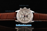 Longines MasterCollection Vollkalender Perpetual Calendar Automatic Movement Steel Case with White Dial and Brown Leather Strap
