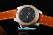 Panerai Radiomir 8 Days Manual Winding Movement Steel Case with Orange Stick/Numeral Markers and Orange Leather Strap-Ultrabig Size of 60mm