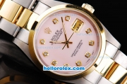 Rolex Datejust Oyster Perpetual Chronometer Automatic Two Tone with Rose Gold Bezel,Pink Dial and Diamond Marking