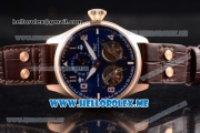 IWC Big Pilot Double Tourbillon Asia ST28 Automatic Rose Gold Case with Blue Dial and Brown Leather Strap Stick/Arabic Numeral Markers