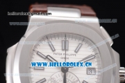 Patek Philippe Nautilus Clone PP 315 Automatic Steel Case with White Dial Arabic Numeral Markers and Brown Leather Strap (BP)