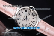 Cartier Ballon Bleu Medium Asia Automatic Steel Case with White Dial Roman Numeral Markers and Pink Leather Strap (YF)