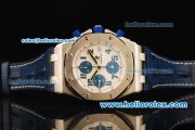 Audemars Piguet Royal Oak Offshore Chronograph Swiss Valjoux 7750 Automatic Movement Steel Case with Blue Markers and Blue Leather Strap