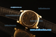 Rolex Cellini Swiss Quartz Yellow Gold Case with Brown Dial and Black Leather Strap-Numeral Markers