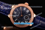 Cartier Ballon Bleu De Small Swiss Quartz Rose Gold Case with Diamonds Bezel Blue Dial and Blue Leather Strap - White Markers