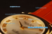 Rolex Cellini Swiss Quartz Yellow Gold Case with Silver Dial and Brown Leather Strap-Roman Markers