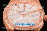 Audemars Piguet Royal Oak 33MM Miyota Quartz Rose Gold Case/Bracelet with White Dial Stick Markers and Diamonds Bezel (EF)