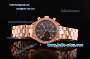 Omega Speedmaster Chrono Swiss Quartz Rose Gold Case Diamond Bezel with Rose Gold Strap and Brown Dial Numeral Markers