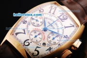 Franck Muller Casablanca Chronograph Swiss Valjoux 7750 Automatic Movement Gold Case with White Dial and Black Arabic Numeral Markers