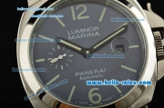Panerai Luminor Marina PAM 00282 Automatic Movement Steel Case with Blue Dial Green Stick Markers and Brown Leather Strap