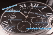 Cartier Ballon Bleu Chrono Miyota Quartz Steel Case with Black Dial and Black Leather Strap