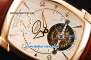 Parmigiani Kalpa XL Swiss Tourbillon Manual Winding Movement Rose Gold Case with White Dial and Brown Leather Strap