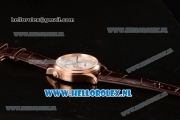 1:1 Jaeger-LECoultre Master Georgraphic Miyota 9015 Automatic Rose Gold Case with Silver Dial Stick Markers and Brown Genuine Leather