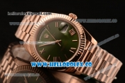 Rolex Day-Date Clone Rolex 3235 Automatic Rose Gold Case with Brown Dial Roman Numeral Markers and Rose Gold Bracelet (CF)