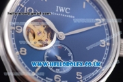 IWC Portugueser Tourbillon Hand-Wound Asia 2813 Automatic Steel Case with Blue Dial Blue Leather Strap and Arabic Numeral Markers