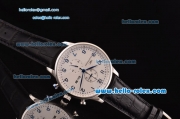 IWC Portuguese Chronograph Japanese Miyota OS10 Quartz Stainless Steel Case with Black Leather Strap and White Dial