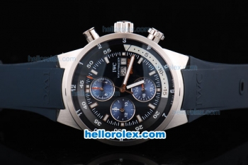 IWC Aquatimer Automatic Movement Silver Case with Black Dial and Blue Subdials-Blue Rubber Strap