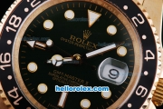 Rolex GMT-Master II Oyster Perpetual Automatic Full Gold with Black Bezel,Green Dial and White Round Bearl Marking-Small Calendar
