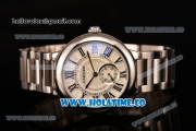 Cartier Rotonde De Miyota Quartz Steel Case/Bracelet with White Dial and Black Roman Numeral Markers