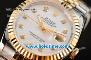 Rolex Datejust Oyster Perpetual Automatic Gold Bezel with White Dial and Diamond Marking-Small Calendar