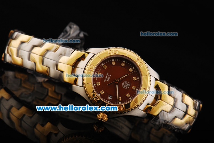 Tag Heuer Link 200 Meters Swiss Quartz Movement Brown Dial with Gold Bezel and Two Tone Strap - Click Image to Close